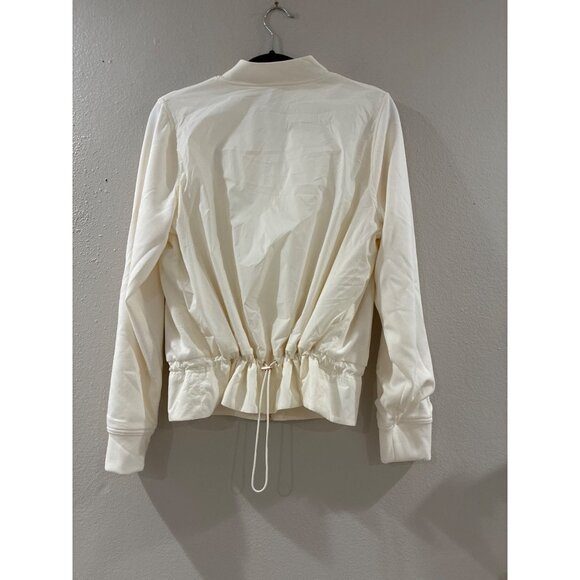 Laura Bomber Jacket with elegant rose gold-tone zippers drawstring hem size M - Picture 3 of 10